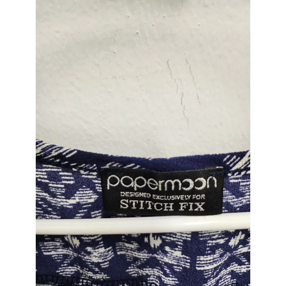 Papermoon Stitch Fix Womens Top Size Large Petite Blue Printed Sleeveless BOHO - Picture 3 of 7